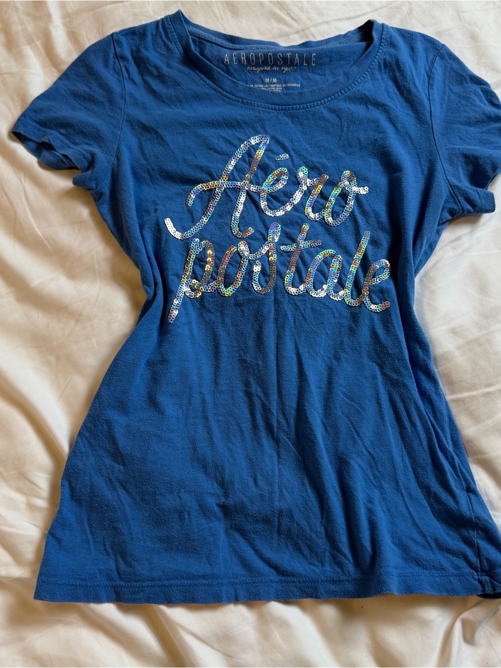 Y2K Aeropostale blue rhinestone baby tee